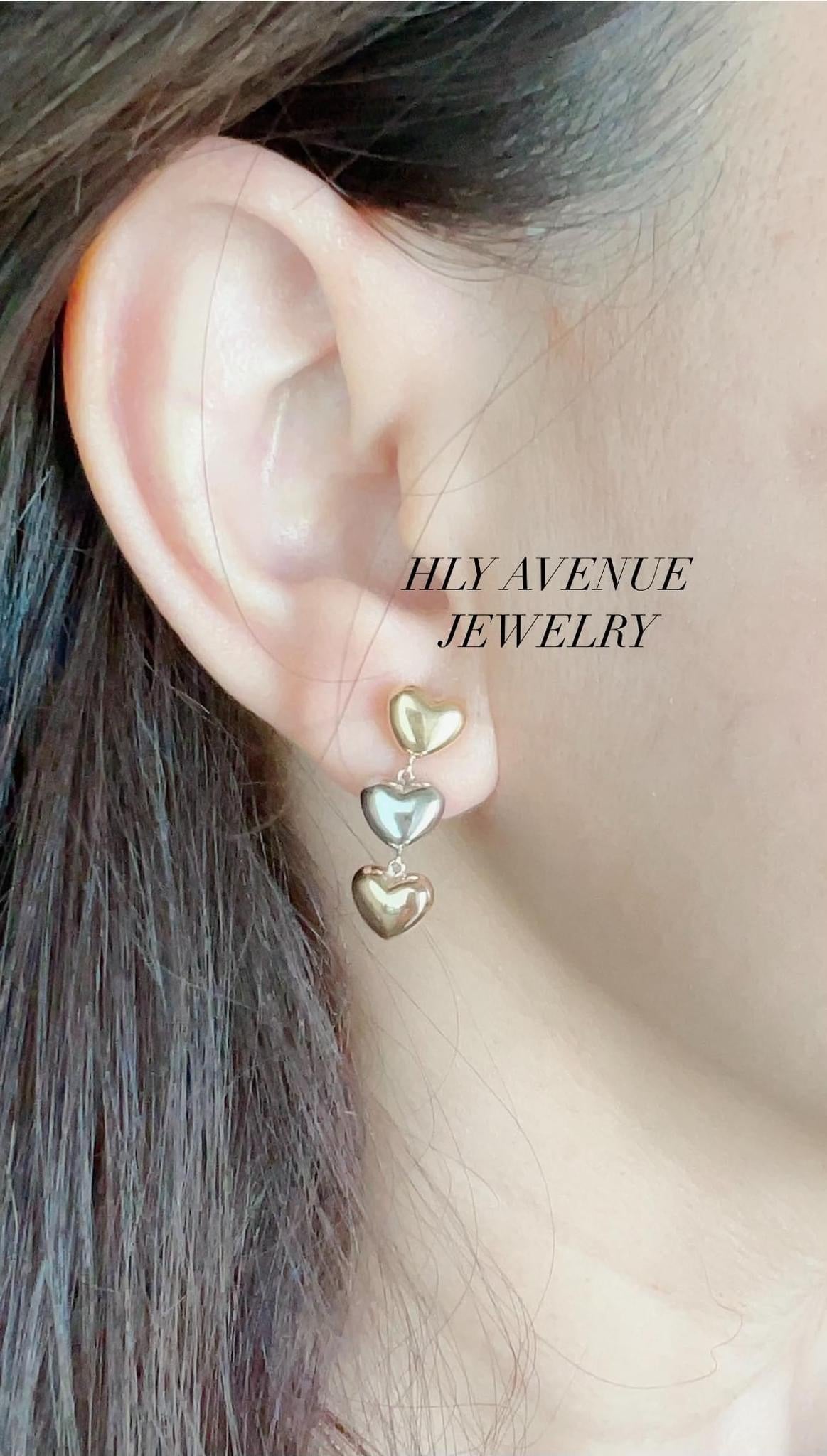 18K Japan Gold 3Tone Heart Dangling Earrings