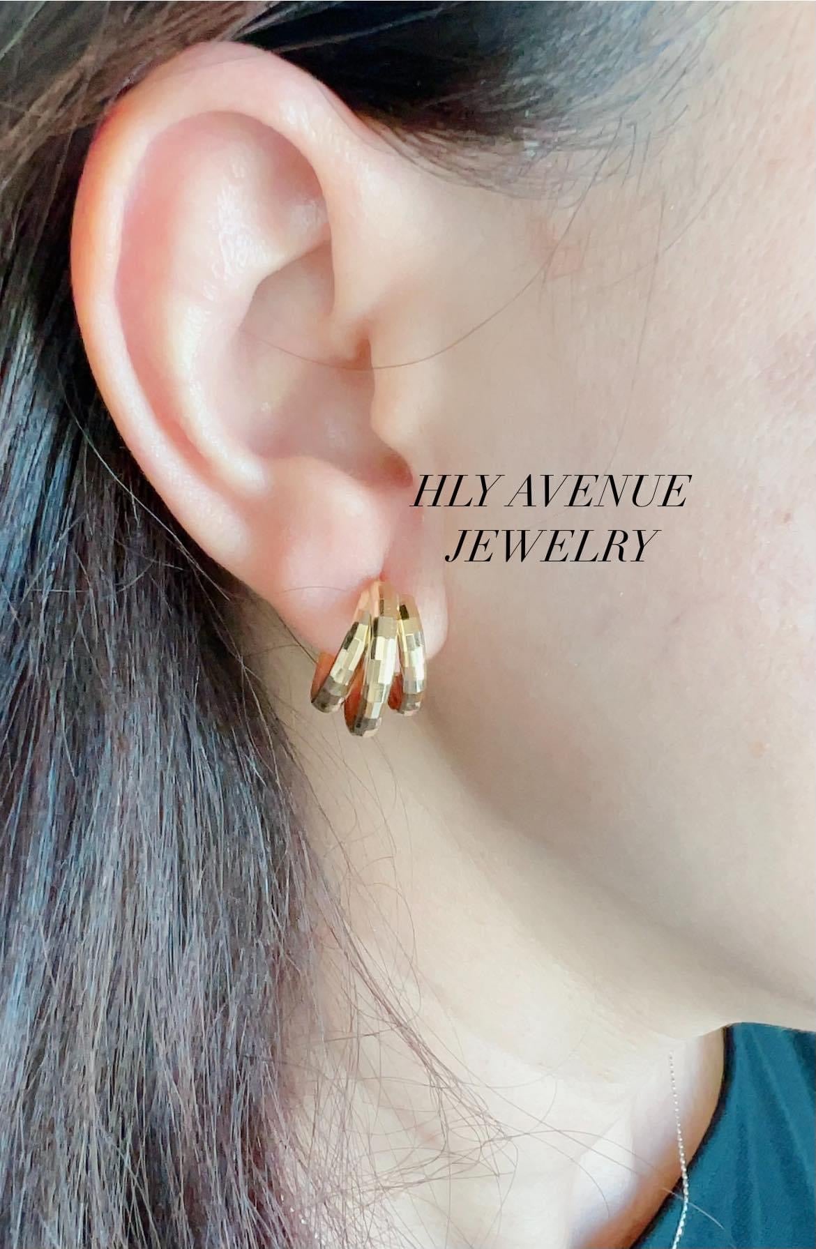 18K Japan Gold 3 Layered Mirror Ball Cut Earrings