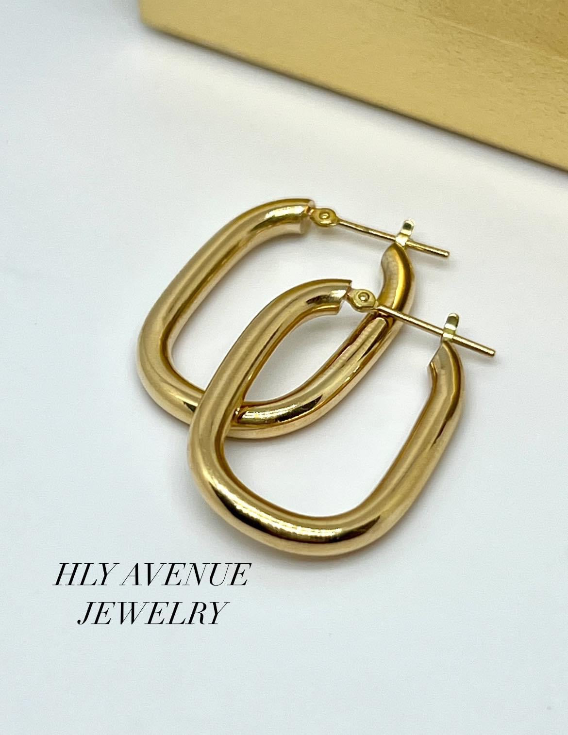 18K Japan Gold Square Hoop Earrings