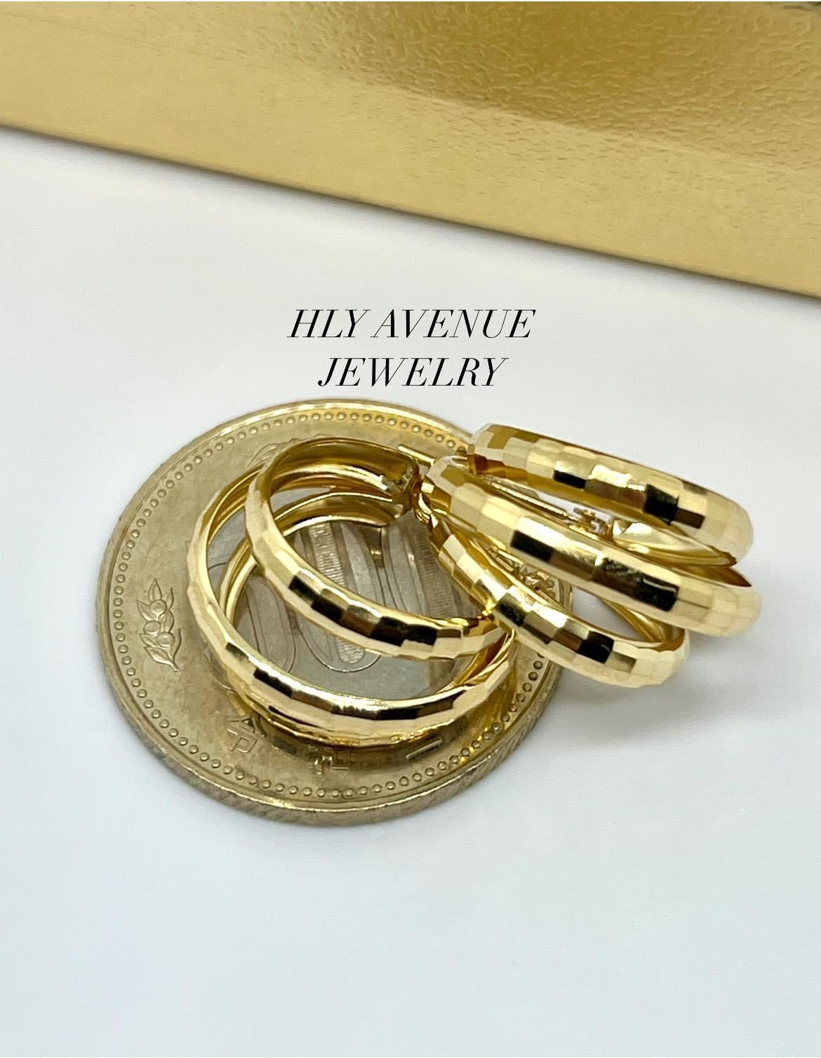 18K Japan Gold 3 Layered Mirror Ball Cut Earrings