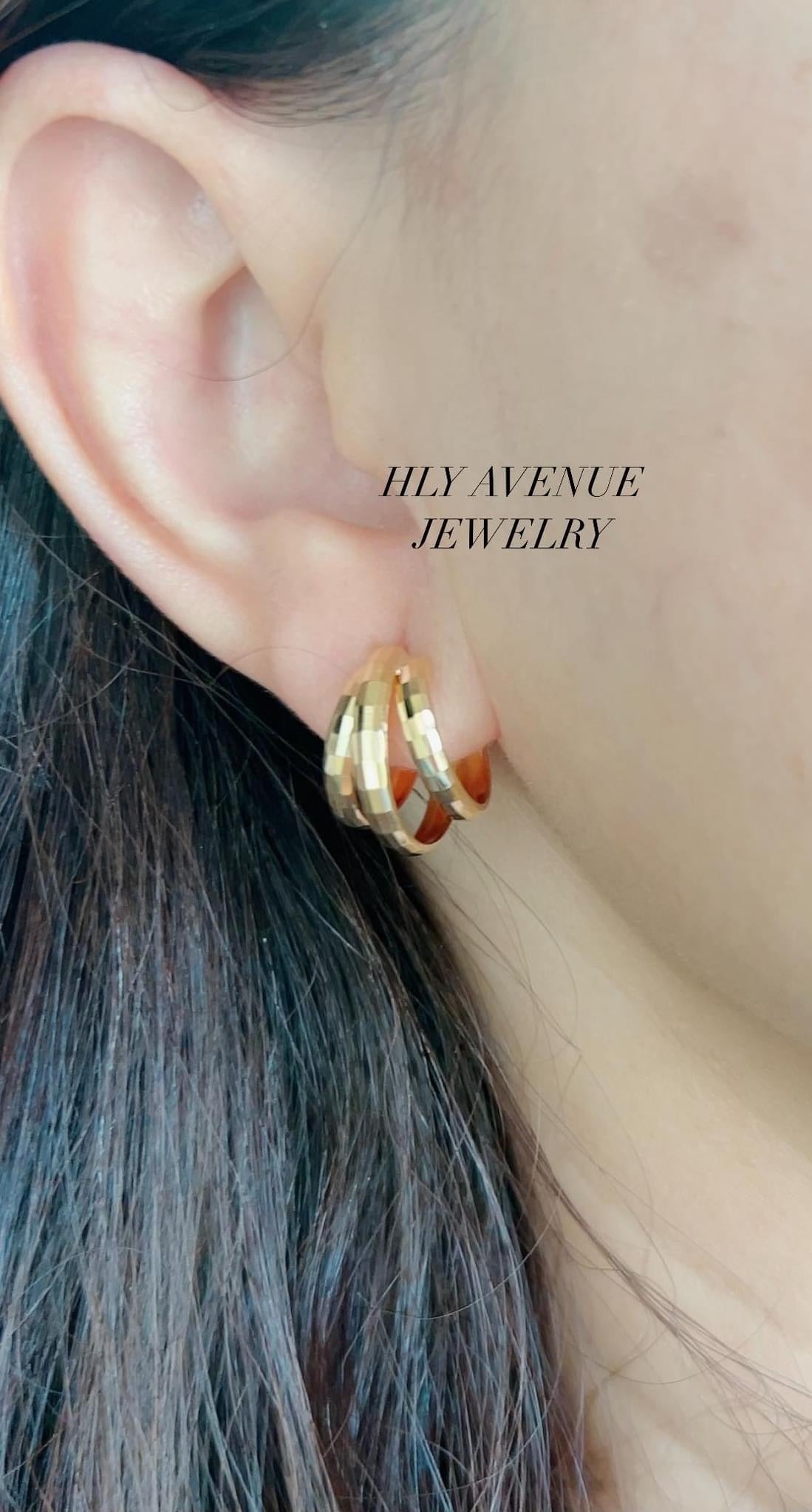 18K Japan Gold 3 Layered Mirror Ball Cut Earrings