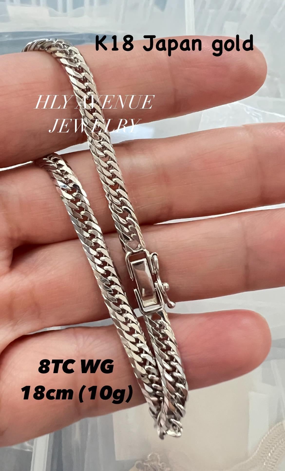 18k White Gold Japan Gold 8Triple Cut Kihei Bracelet 18cm (10g)