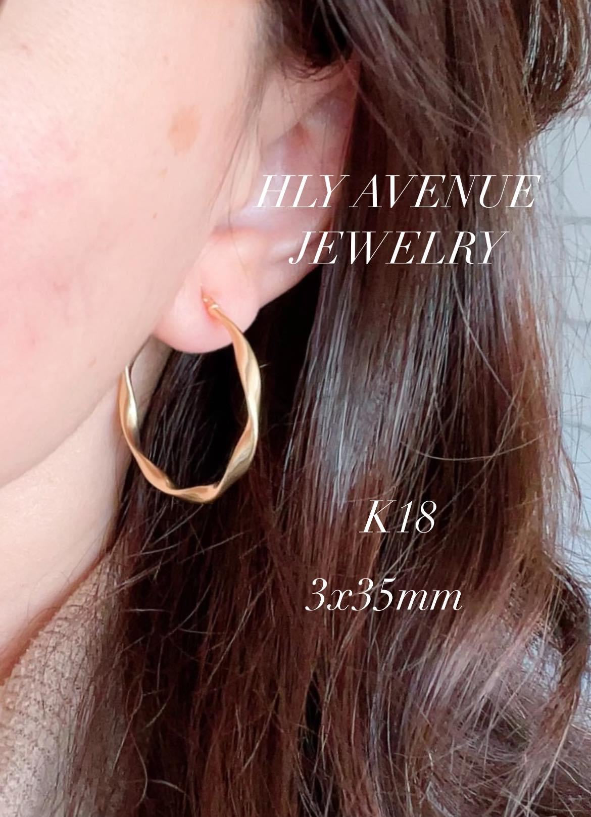 18k Japan Gold Twisted Hoop Earrings 3x35mm