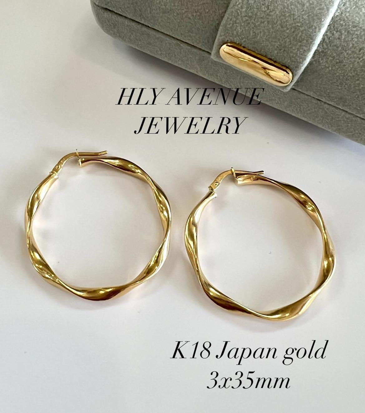 18k Japan Gold Twisted Hoop Earrings 3x35mm