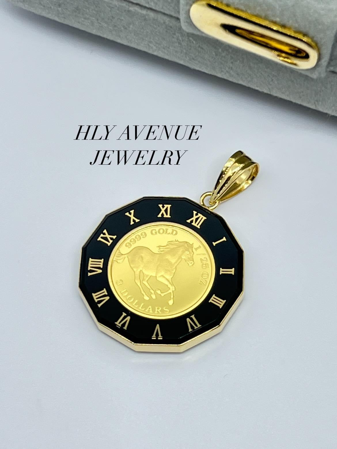 Horse/Elizabeth 24K/18k Japan Gold Coin Pendant