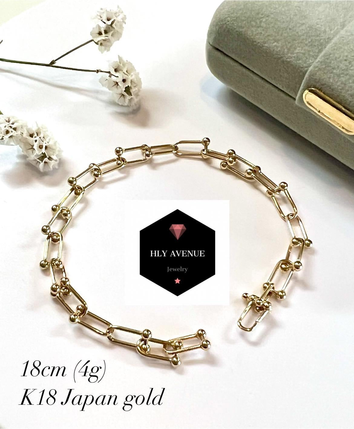 18k Japan Gold U-Shape Link Bracelet w/ Continuous Clasp (18CM)