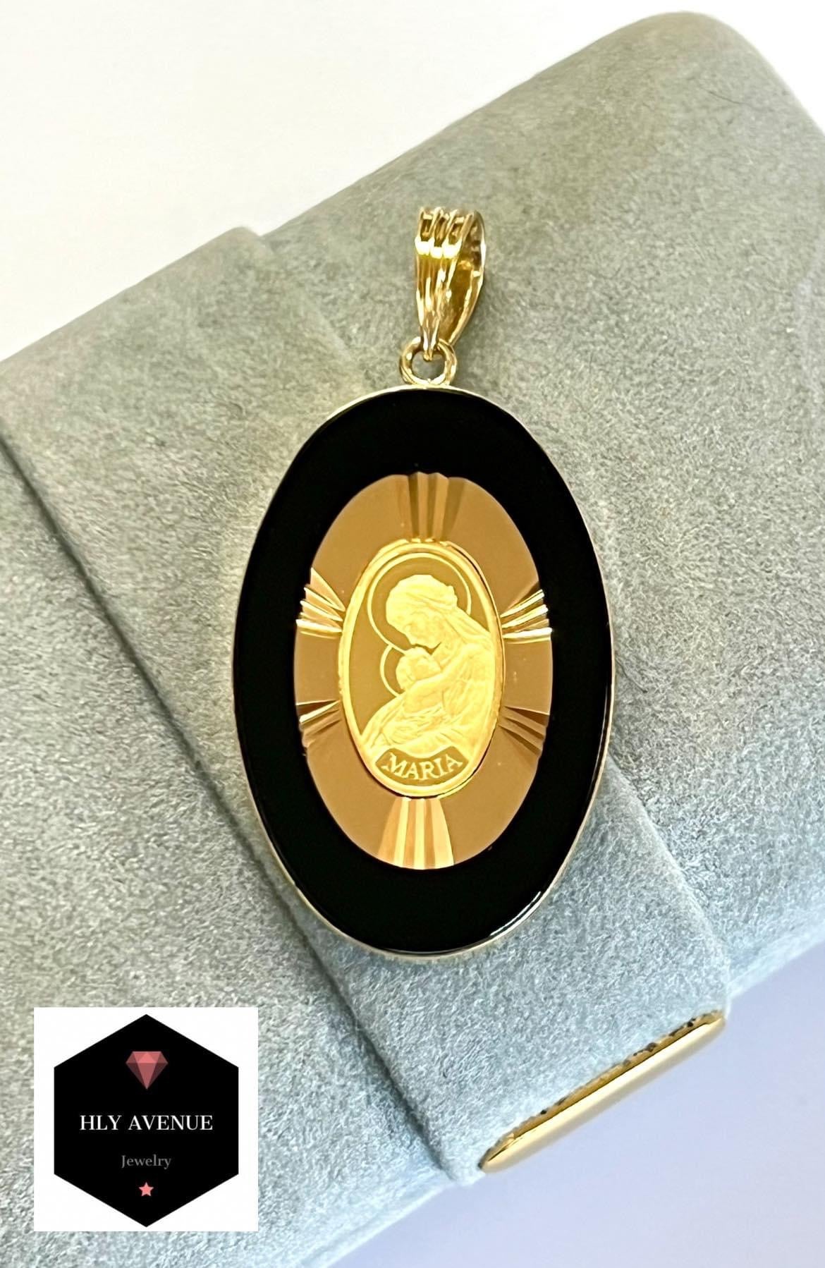24k/18k W/ Glass Maria Pendant (Black)