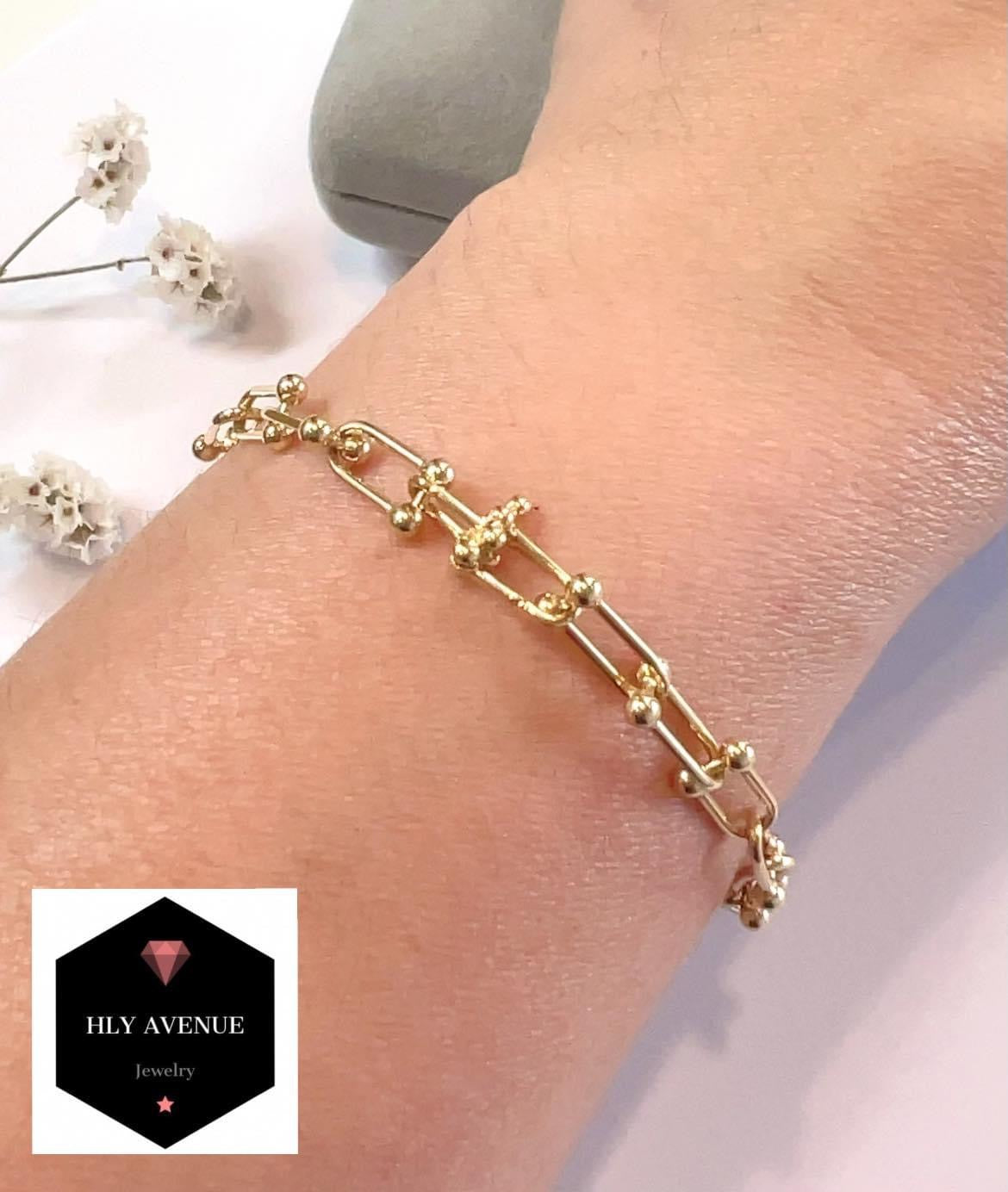 18k Japan Gold U-Shape Link Bracelet w/ Continuous Clasp (18CM)