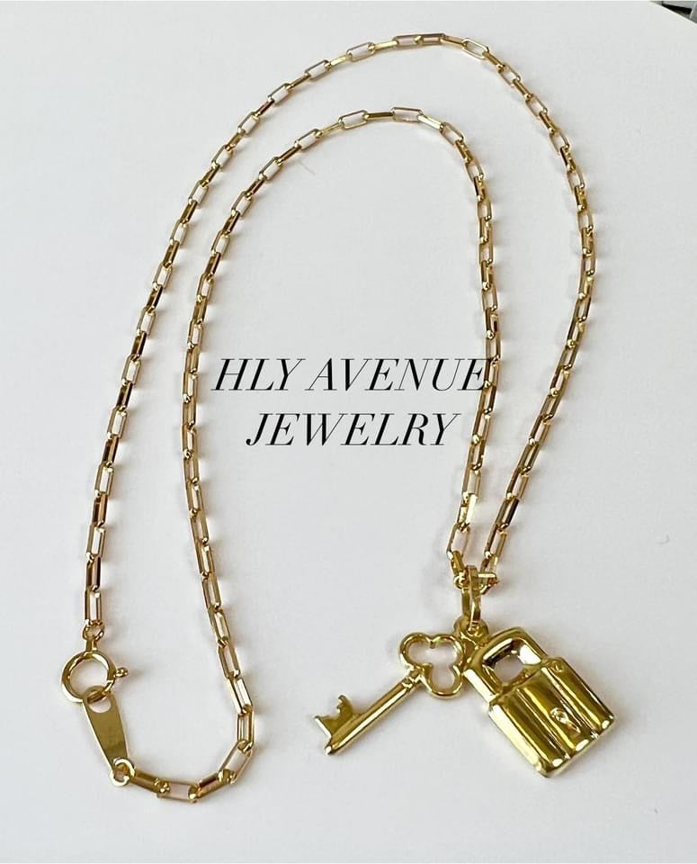 18K Japan Gold Lock & Key Necklace 45CM