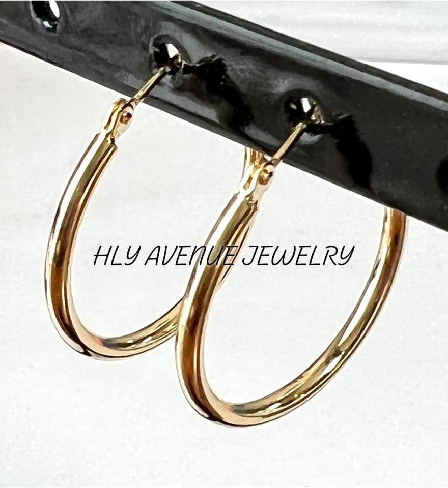 18k Japan Gold 2X25MM Hoop Earrings