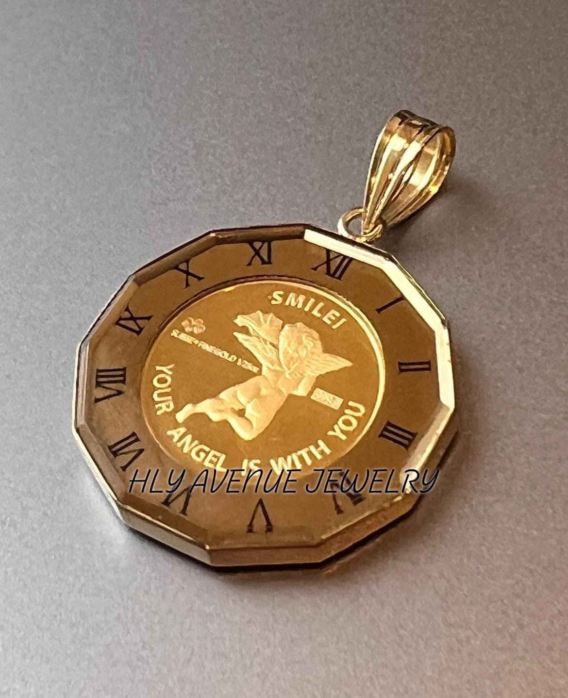 Angel 24k/18k Japan Gold Glass Coin Pendant Top