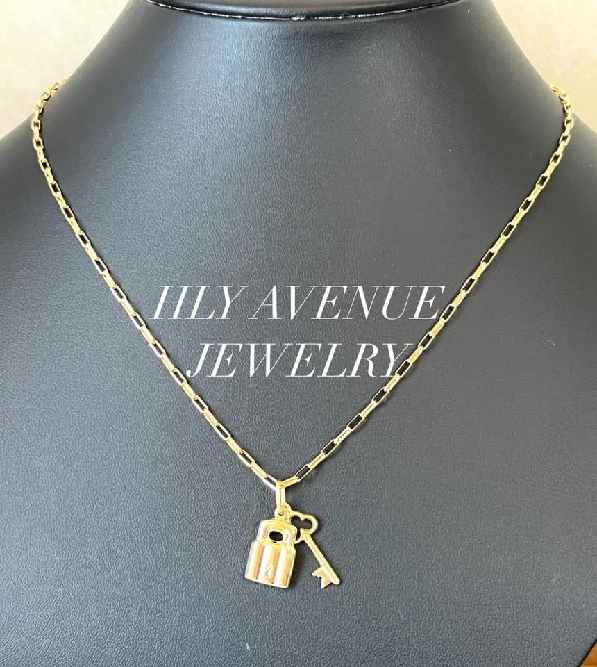 18K Japan Gold Lock & Key Necklace 45CM