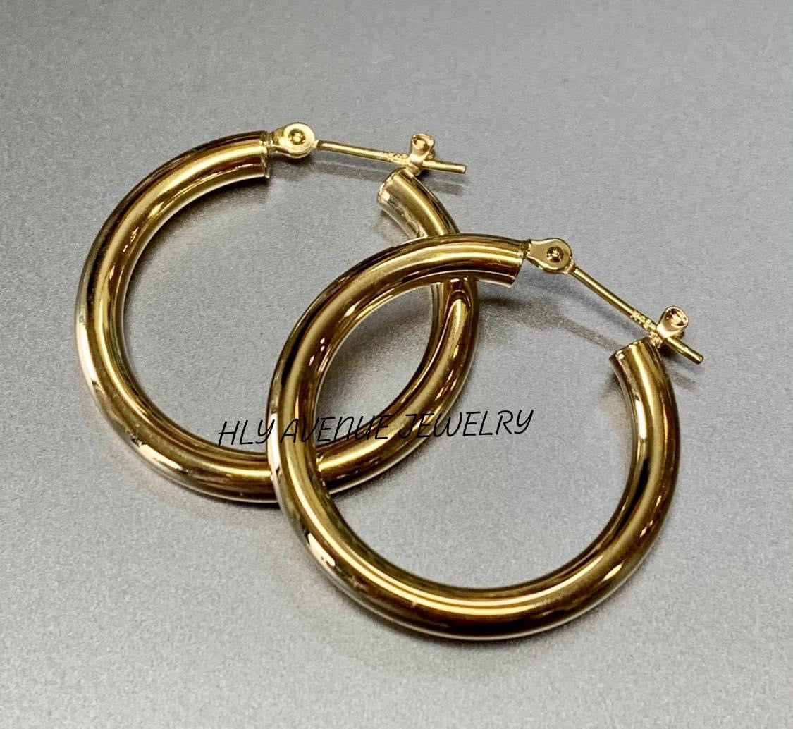 18K Japan Gold 3X30MM Hoop Pipe Earrings