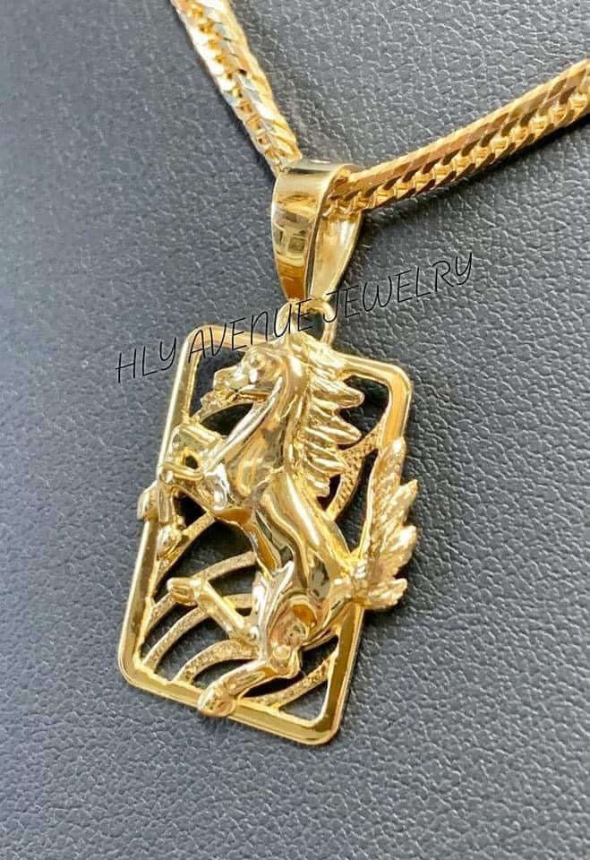 18k Solid Gold Square Horse Pendant