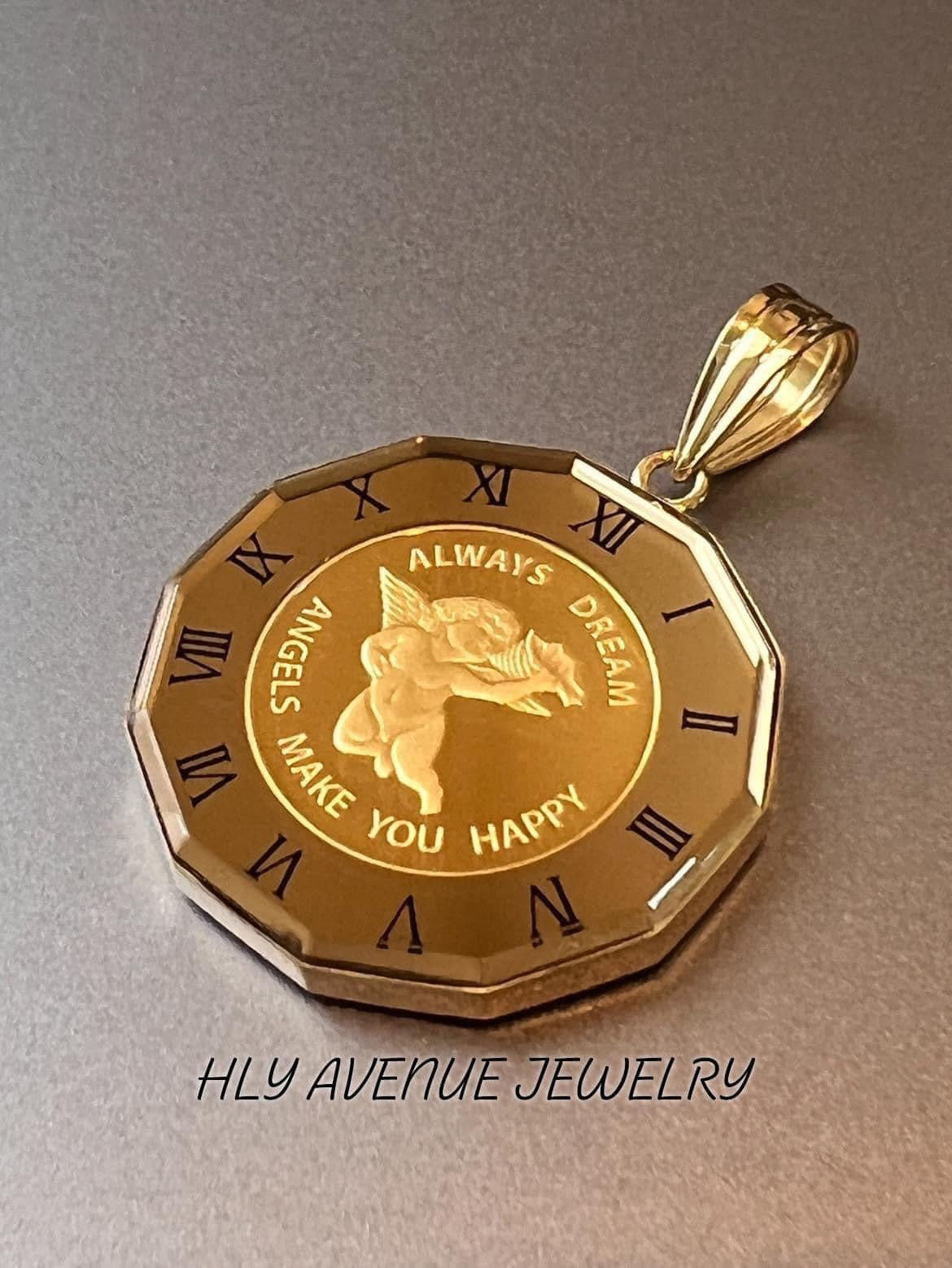 Angel 24k/18k Japan Gold Glass Coin Pendant Top