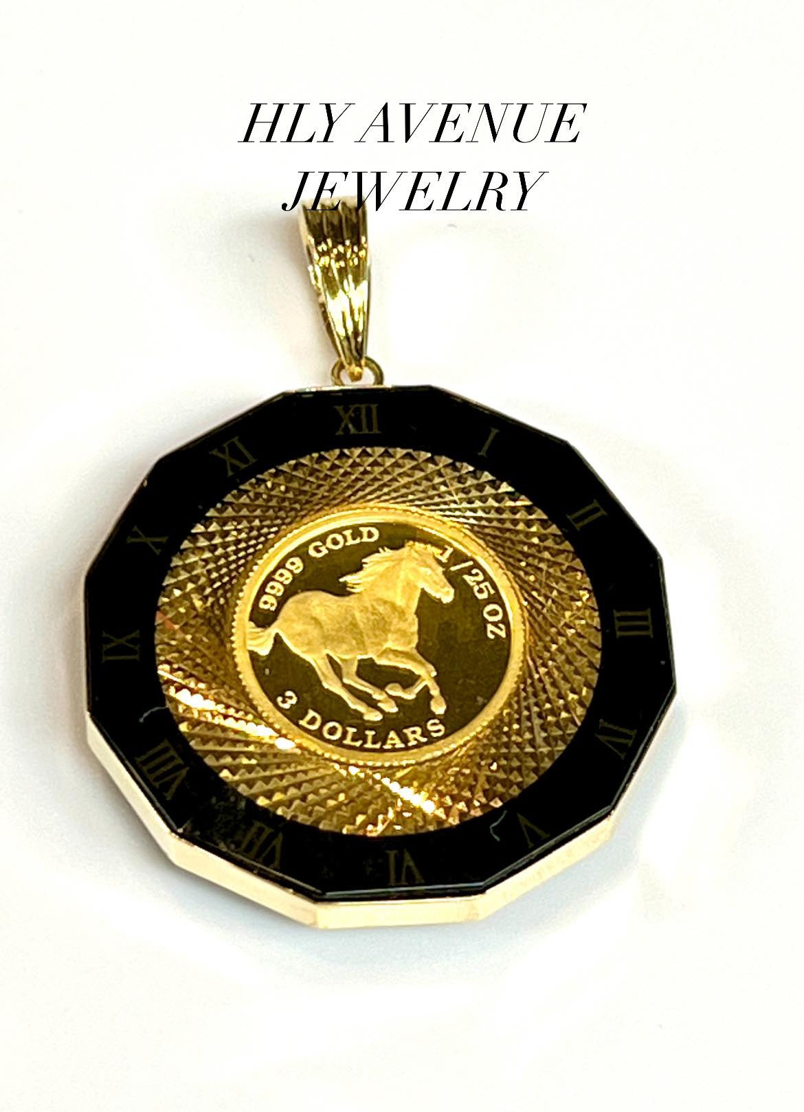 Horse/Elizabeth 24k/18k Reversible Glass Medallion Pendant