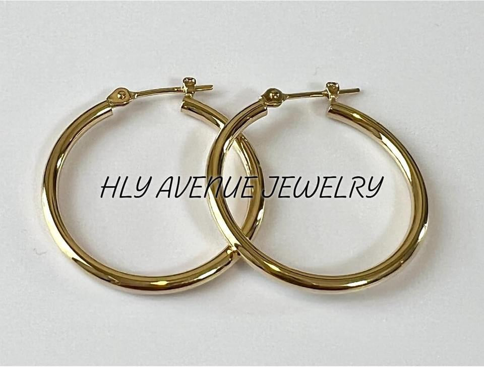 18k Japan Gold 2X25MM Hoop Earrings