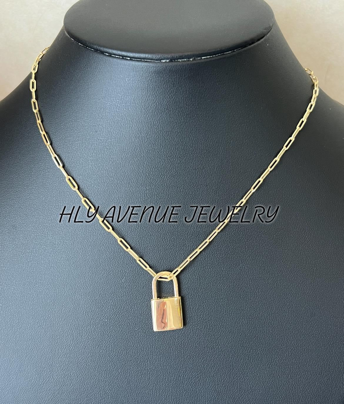 18k Japan Gold Paperclip Padlock Necklace