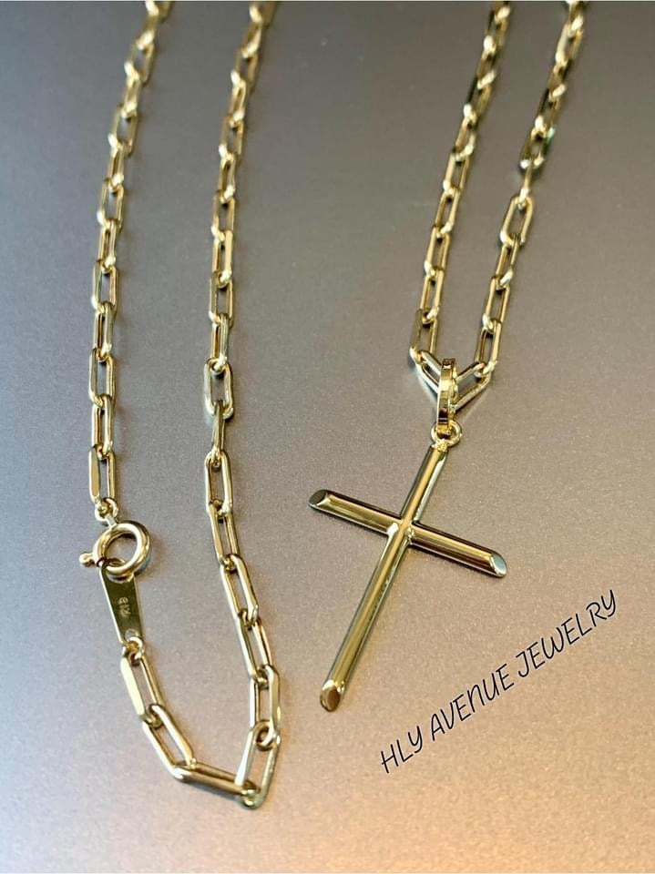 18k Cross Pendant 45CM Paperclip Necklace Set