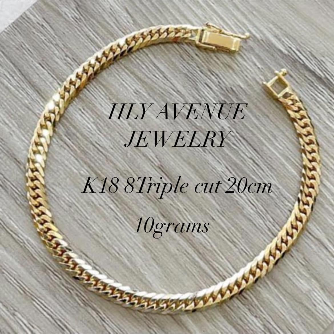 18K Japan Gold 8Triple Cut Kihei Men’s Bracelet 20CM 10Grams