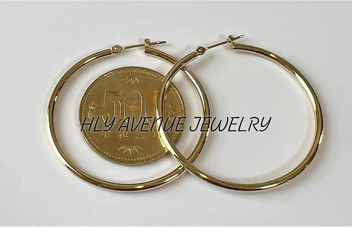 18k Yellow Gold 2x40mm Pipe Hoop Earrings