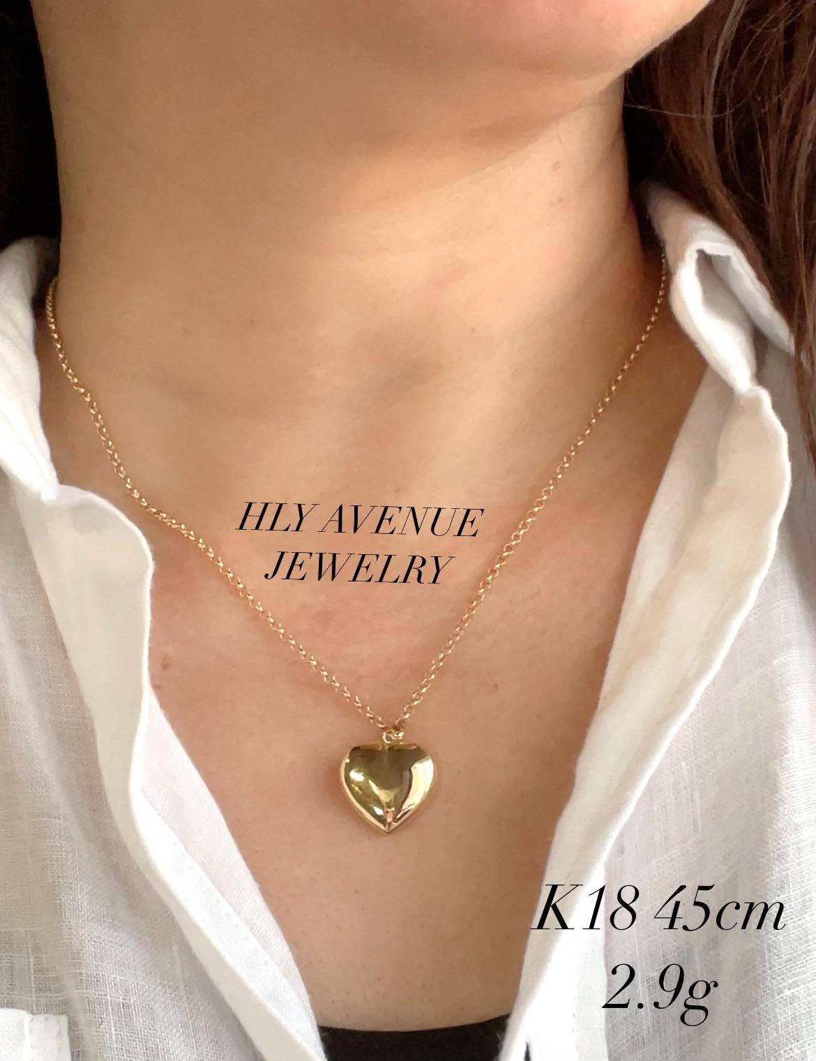 18k Japan Gold Puff Heart Roll Chain Necklace