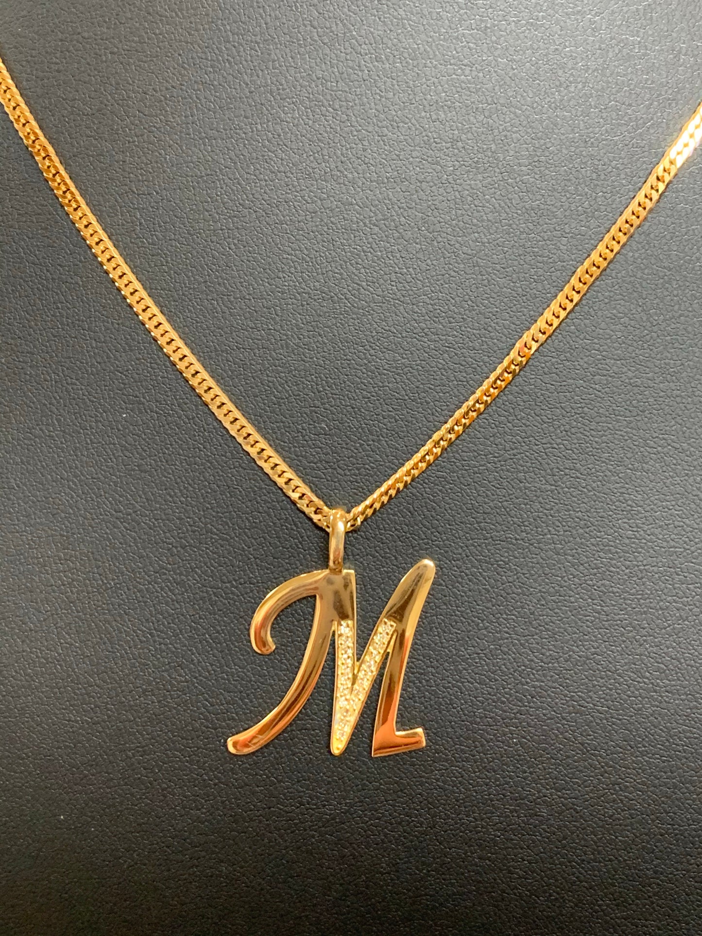 18k Gold Letter “M” Initial Pendant W/ 0.13ct. Diamonds