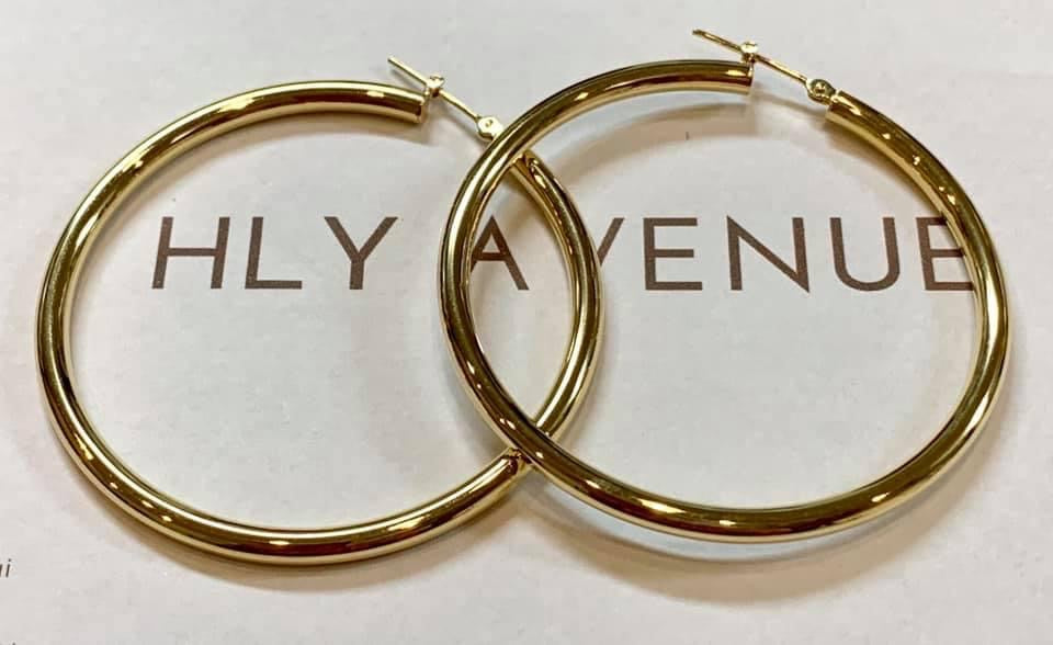 18k Gold 3x50mm Hoop Earrings