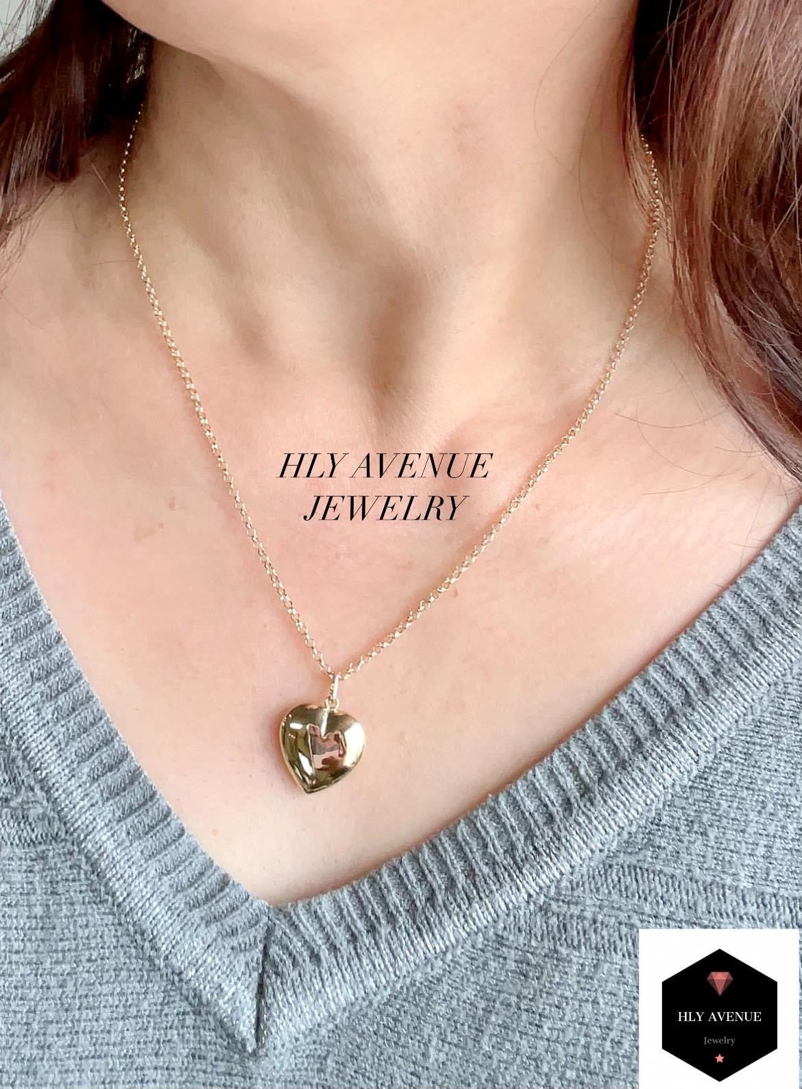 18k Japan Gold Puff Heart Roll Chain Necklace