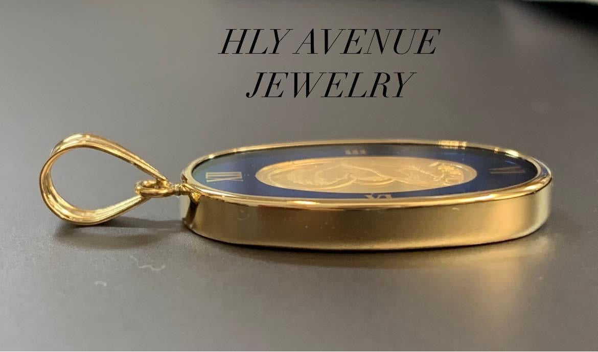 Mary & Child Blue 24k/18k Frame Japan Gold w/ Glass Pendant