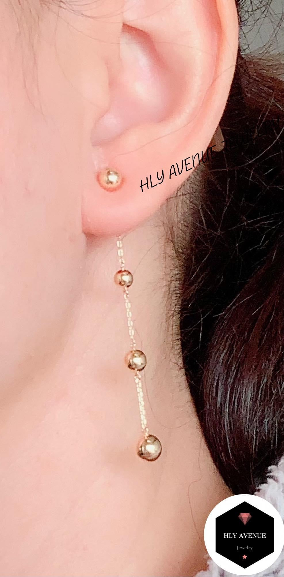 18k Japan Gold 4 Ball Dangling Earrings