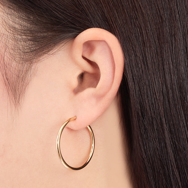 18k 2x30mm Yellow Gold Pipe Hoop Earrings