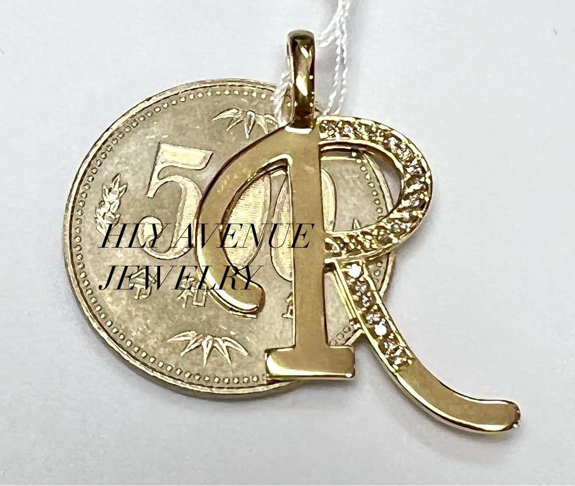 18k “R” Initial Pendant W/ Diamonds