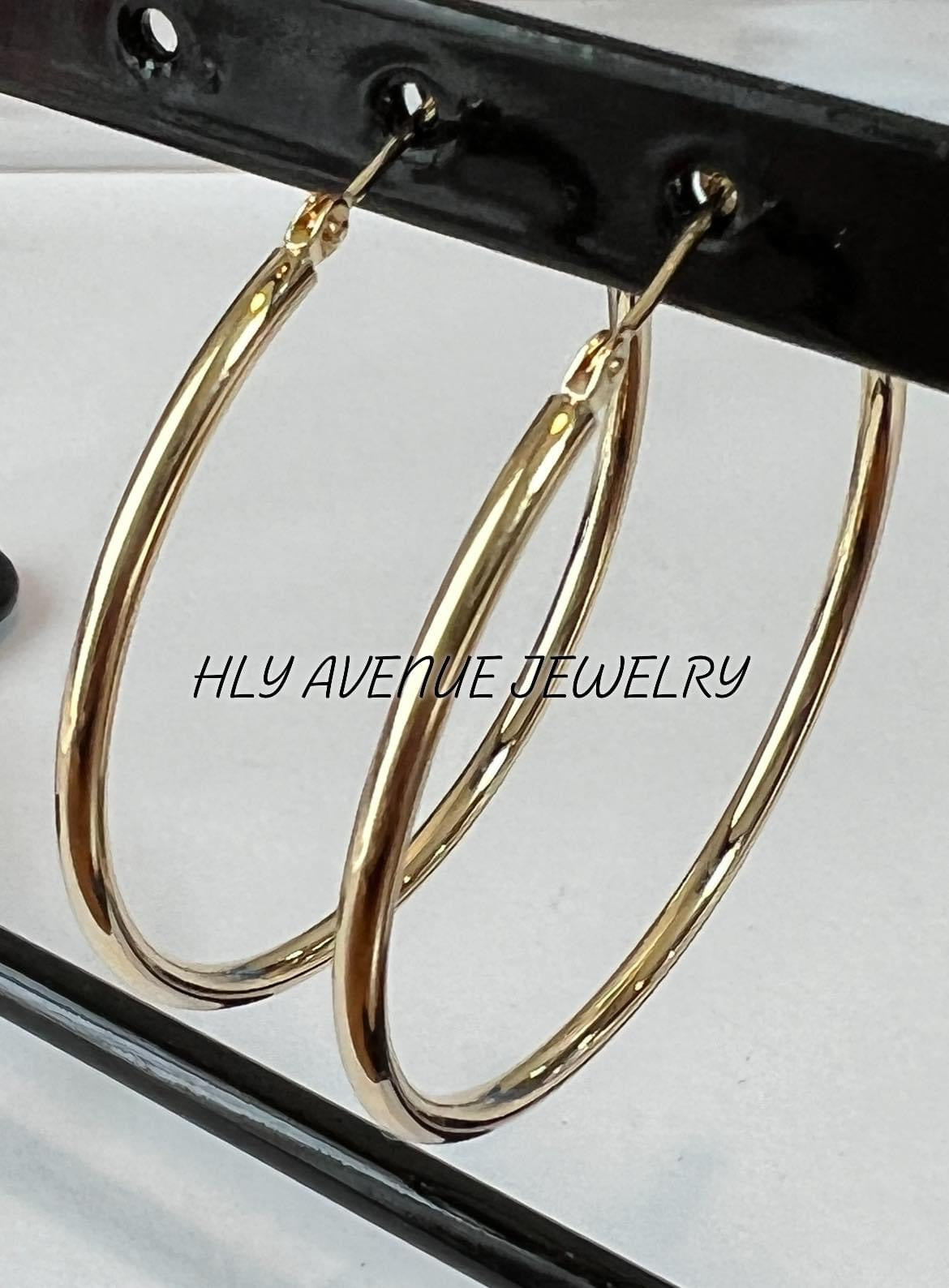 18k Yellow Gold 2x40mm Pipe Hoop Earrings