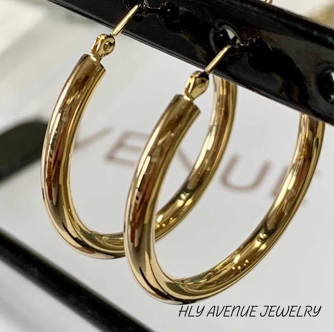 18K Japan Gold 3X30MM Hoop Pipe Earrings