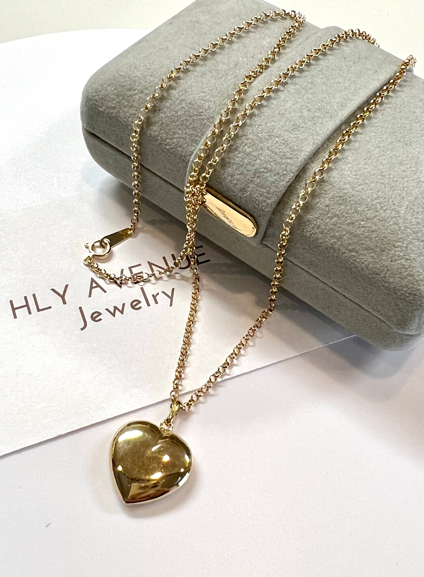 18k Japan Gold Puff Heart Roll Chain Necklace