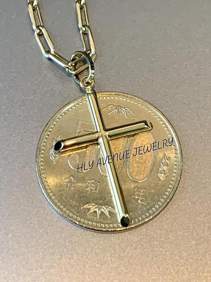 18k Cross Pendant 45CM Paperclip Necklace Set