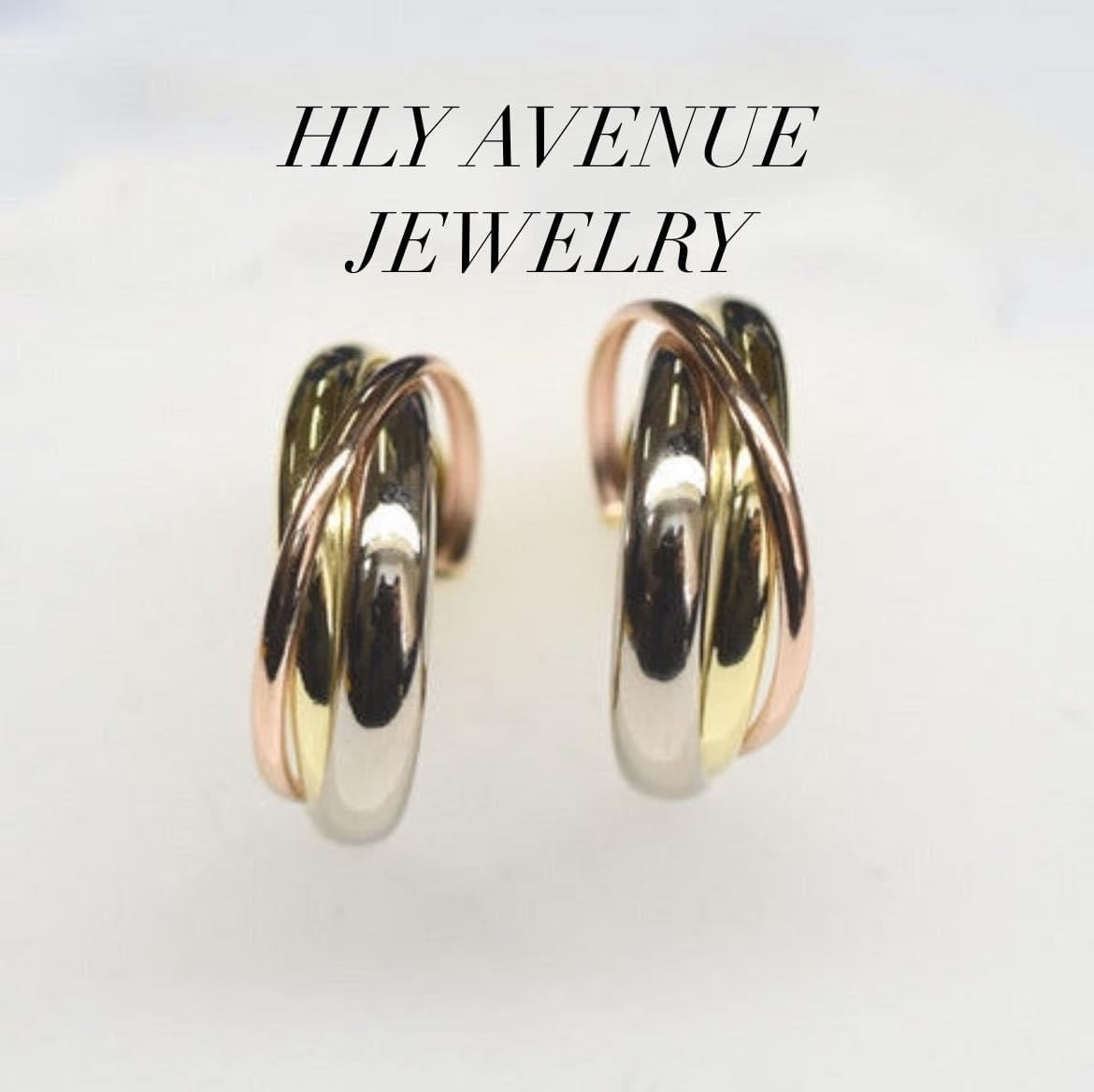 18k Japan Gold Trinity Tri Color Hoop Earrings