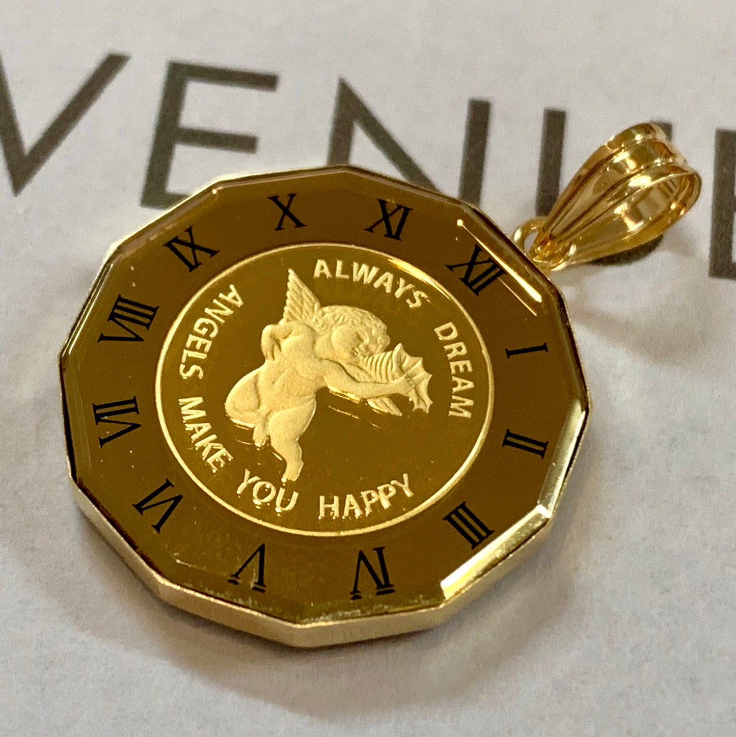 Angel 24k/18k Japan Gold Glass Coin Pendant Top