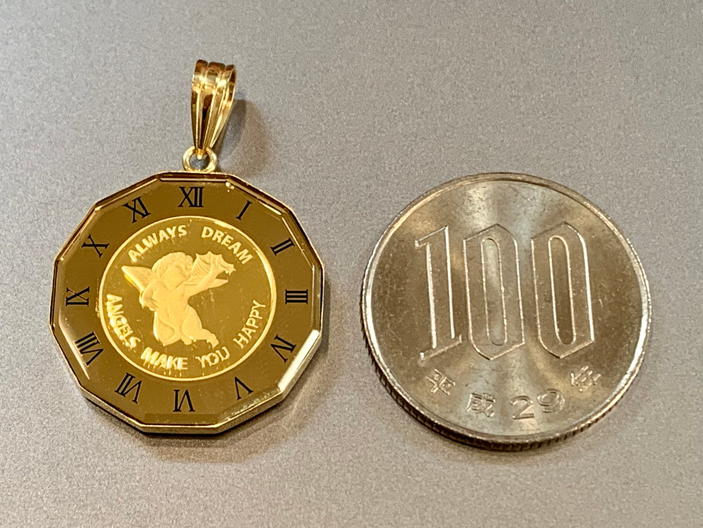 Angel 24k/18k Japan Gold Glass Coin Pendant Top