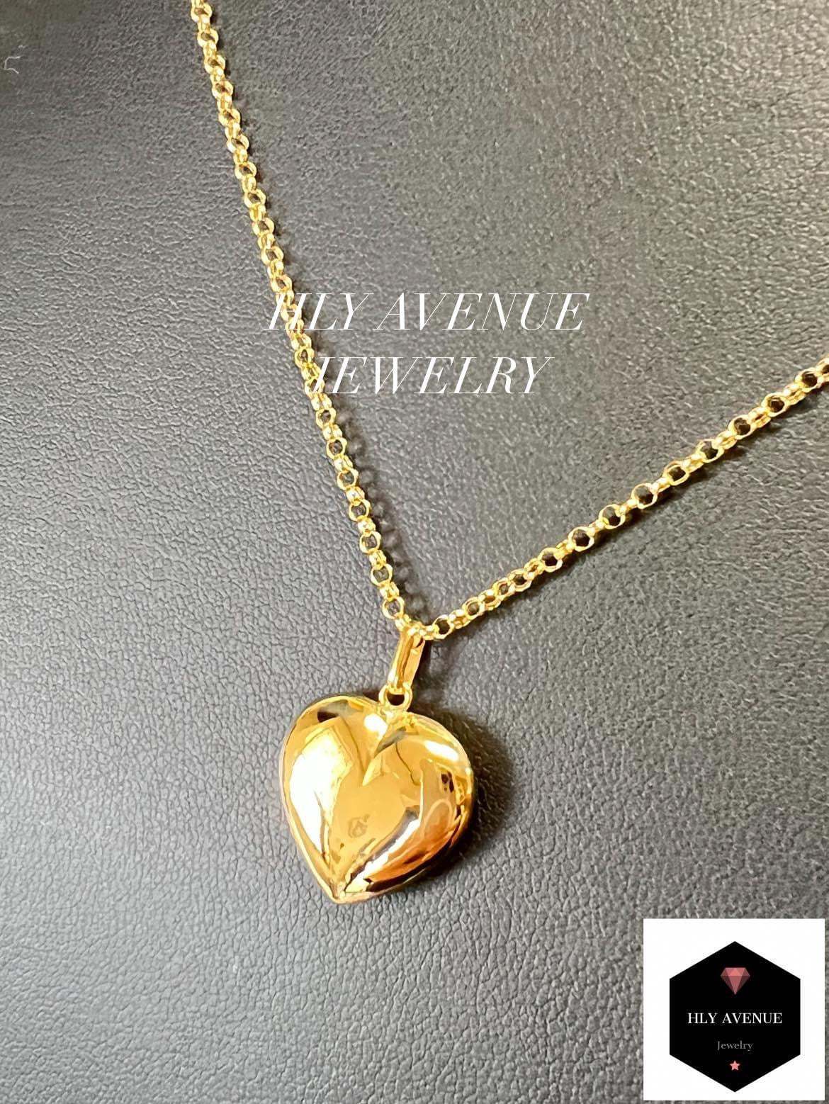 18k Japan Gold Puff Heart Roll Chain Necklace