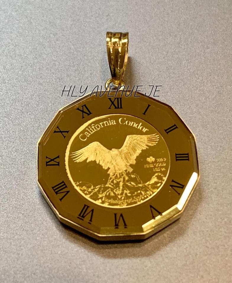 Wolf & Condor 24k/18k Japan Gold Glass Coin Pendant