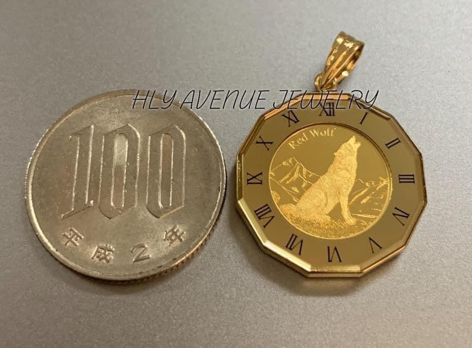 Wolf & Condor 24k/18k Japan Gold Glass Coin Pendant