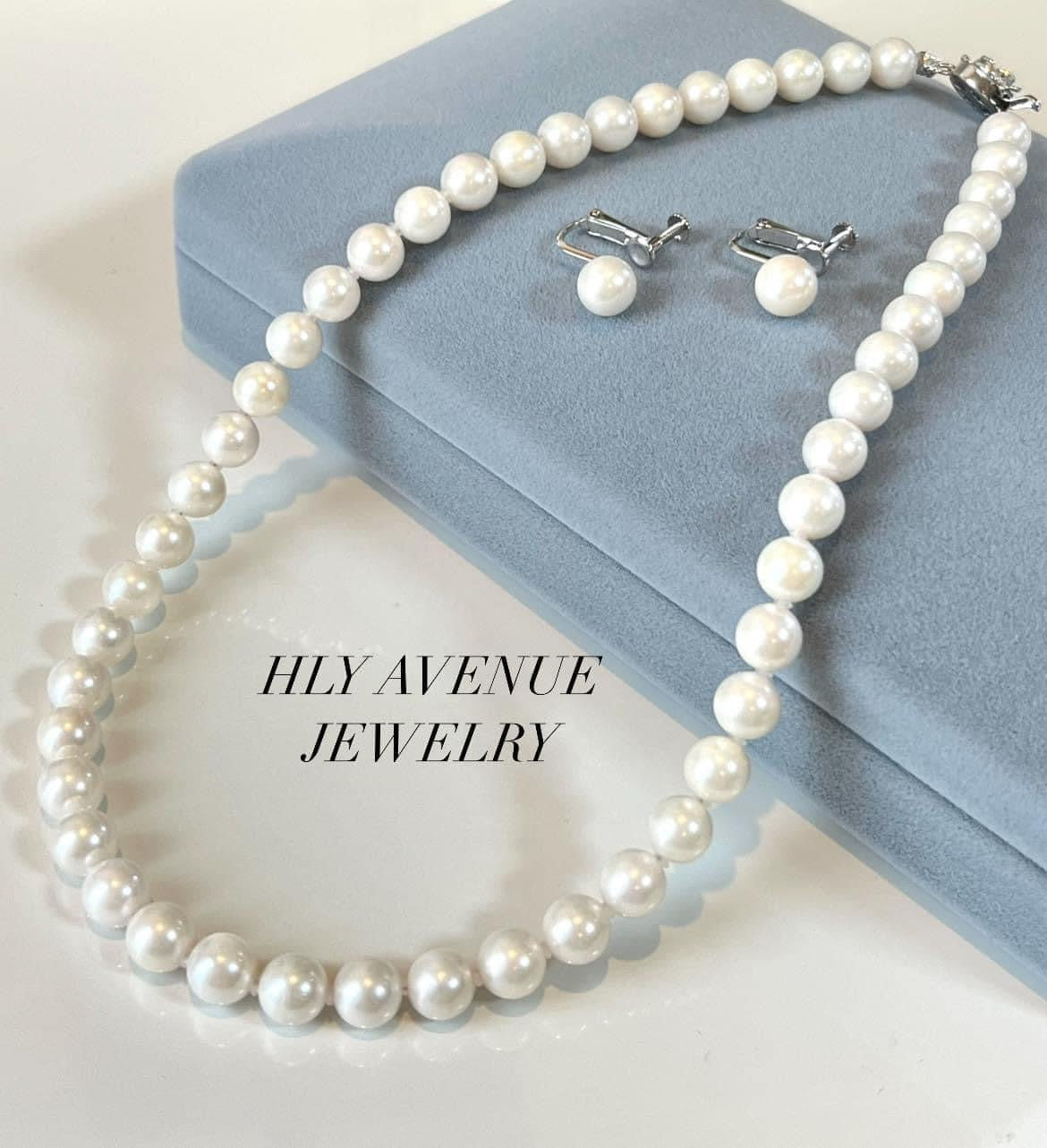 Authentic White Akoya Pearl Necklace/ Earrings Set In Silver Clasp