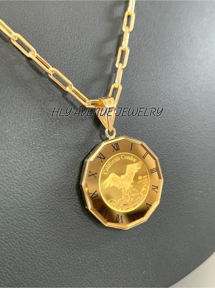 Wolf & Condor 24k/18k Japan Gold Glass Coin Pendant