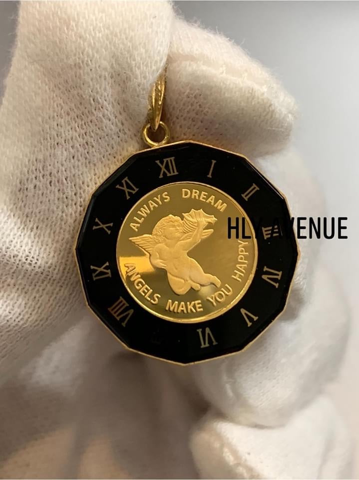 Angel 24K/18k Gold Glass Coin Pendant Top