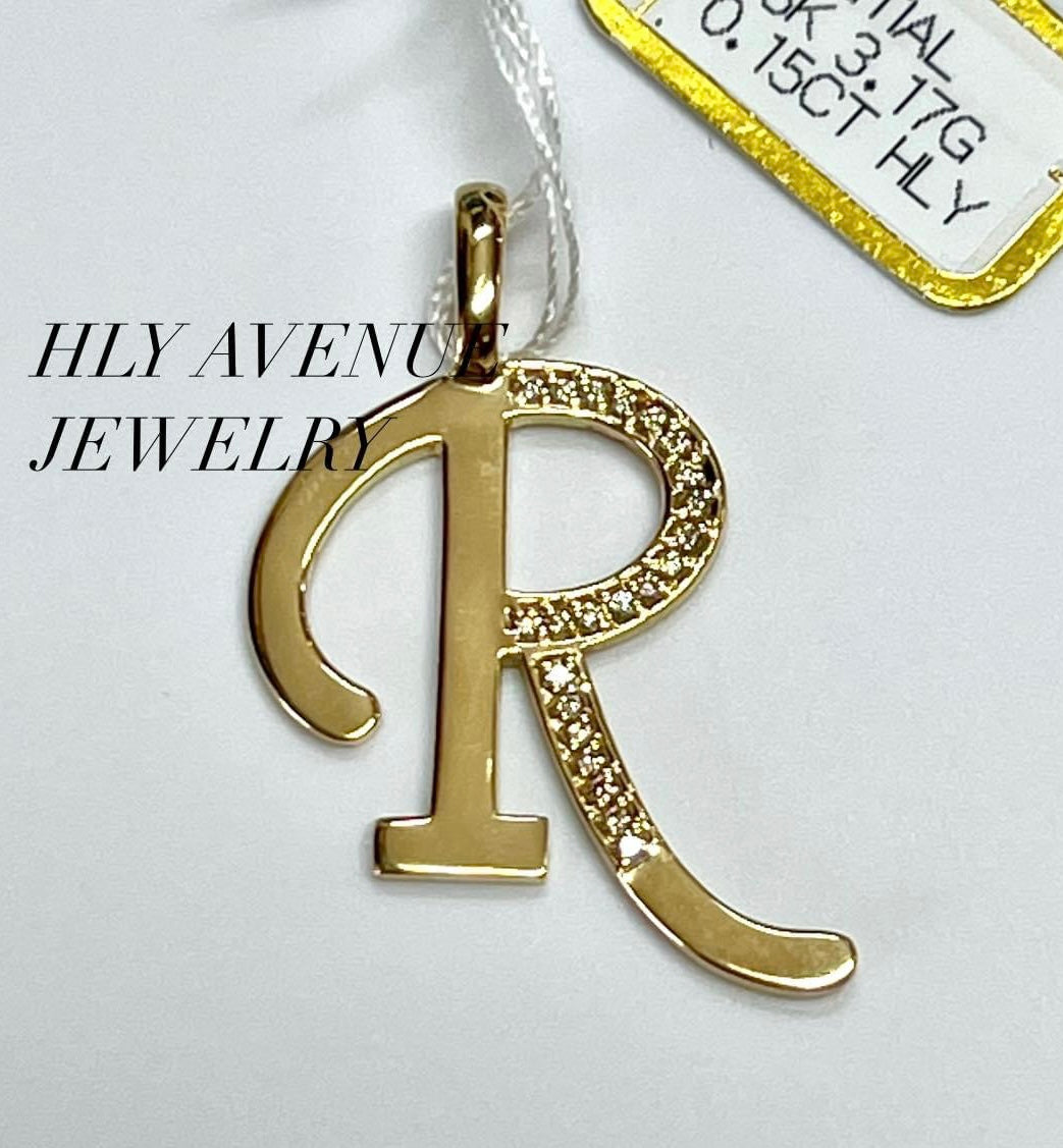 18k “R” Initial Pendant W/ Diamonds