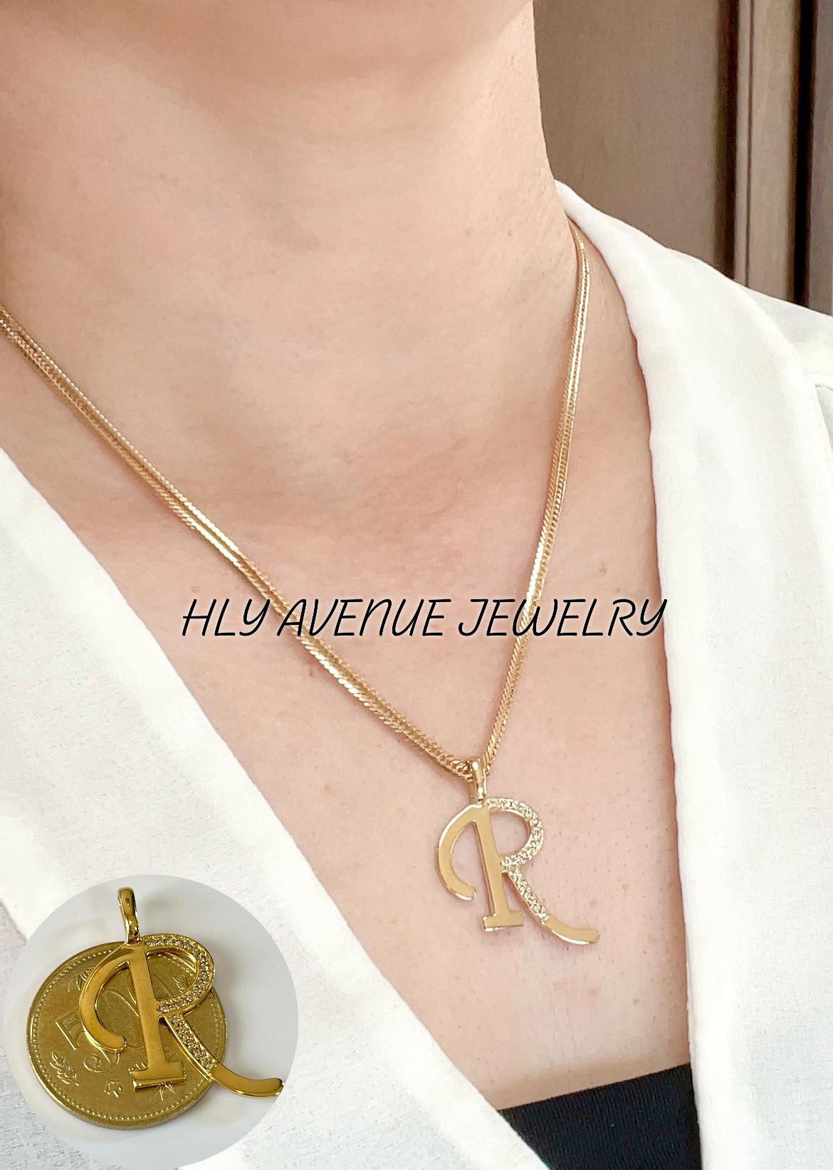 18k “R” Initial Pendant W/ Diamonds