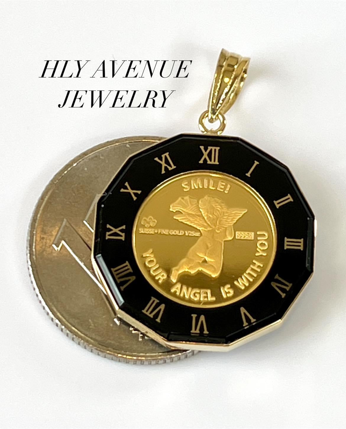 Angel 24K/18k Gold Glass Coin Pendant Top