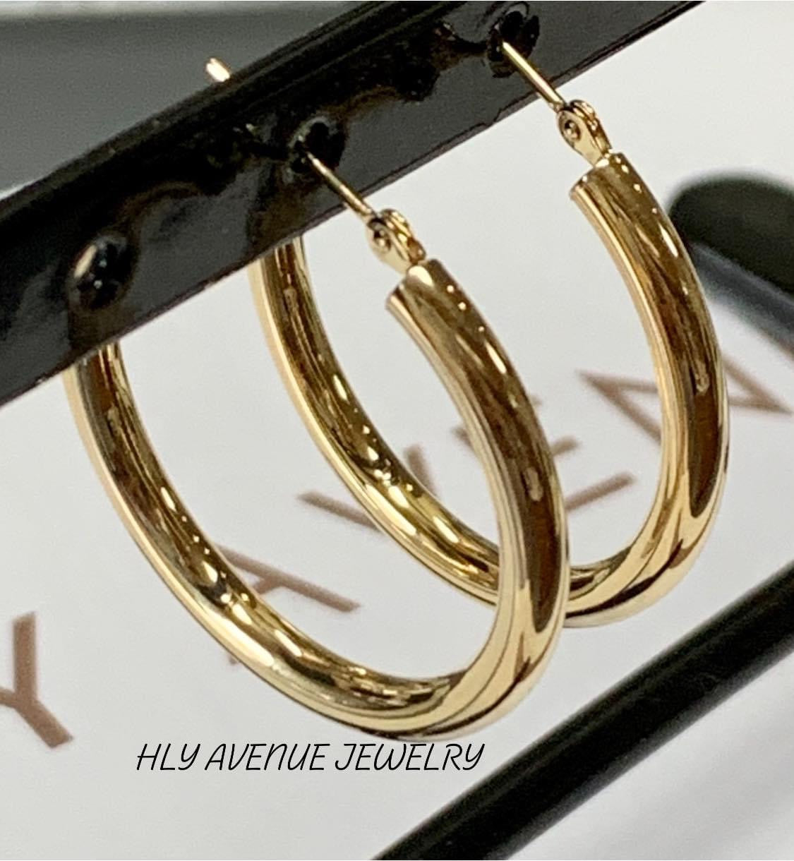 18K Japan Gold 3X30MM Hoop Pipe Earrings